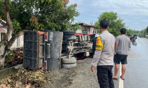Polsek Sarudu Respons Cepat Tangani Kecelakaan Dump Truck di Desa Singgani