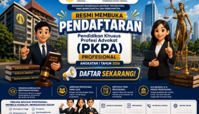 Universitas Indonesia dan PERADI Profesional Buka Pendaftaran PKPA Angkatan I 2026, Hadirkan Pengajar dari MA, Kejaksaan hingga KPK